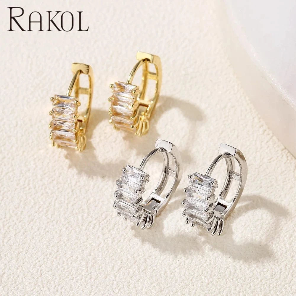 RAKOL EP1192 Fashion Jewelry Clip On Earrings Women Gold Plated C Shaped Hoop Earrings Jewelry 18 k Cubic Zirconia Cuff Earrings