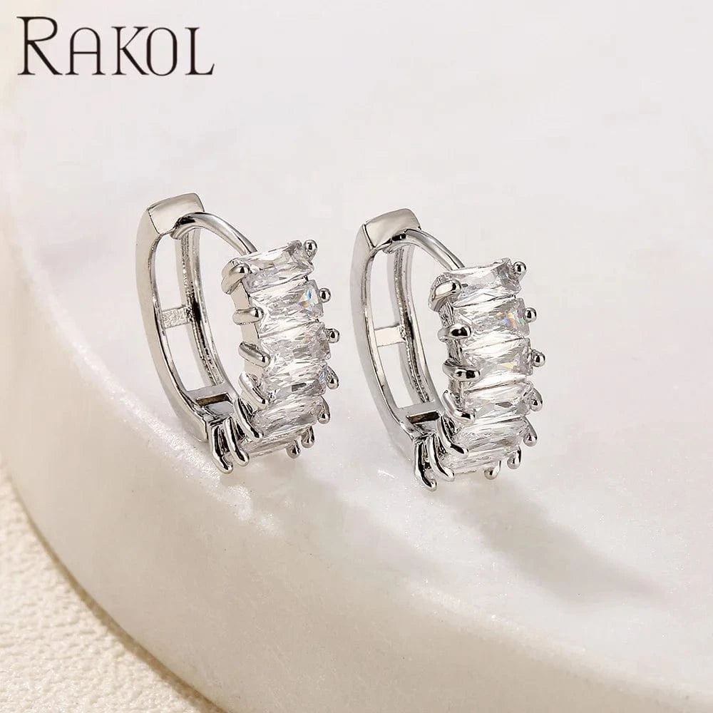 RAKOL EP1192 Fashion Jewelry Clip On Earrings Women Gold Plated C Shaped Hoop Earrings Jewelry 18 k Cubic Zirconia Cuff Earrings
