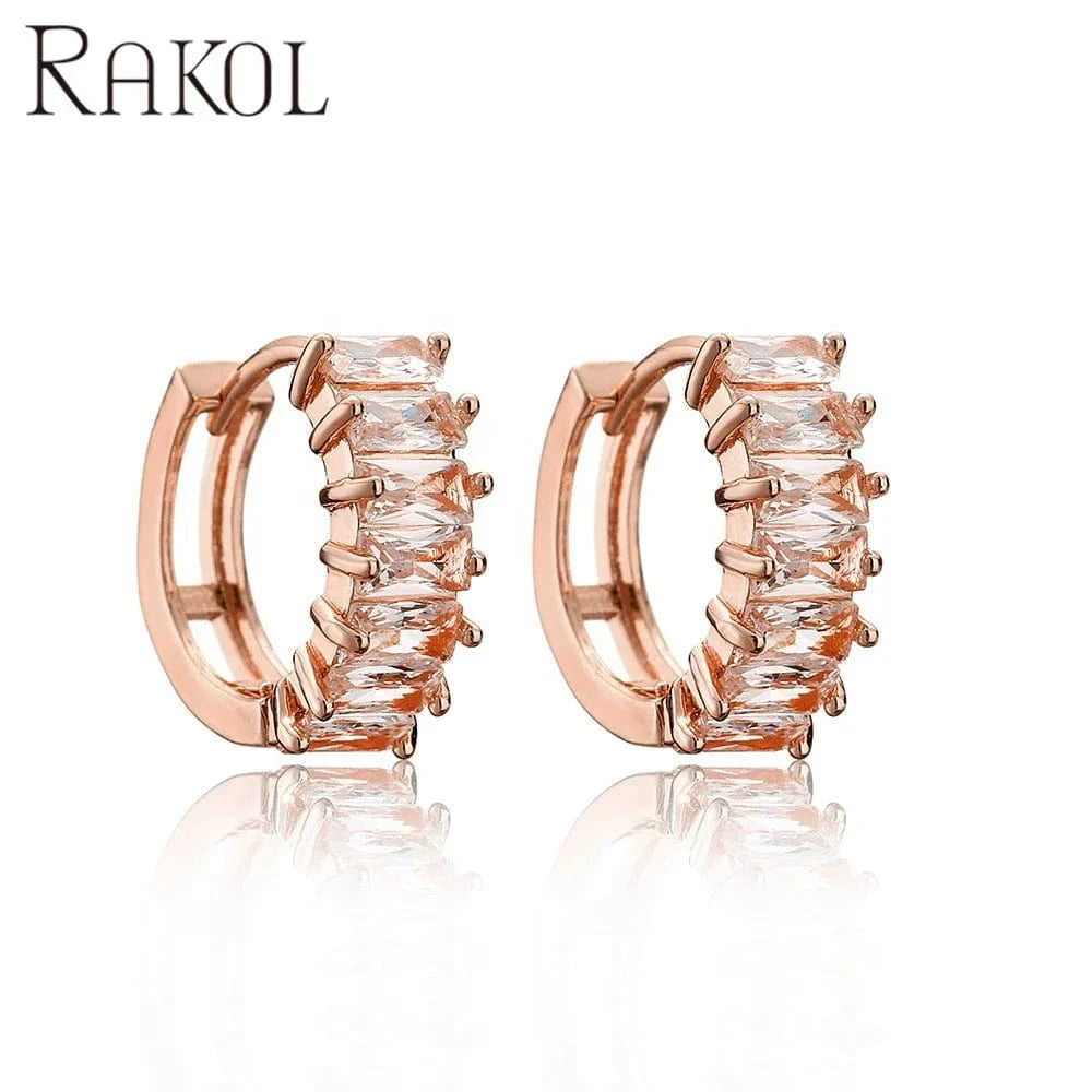 RAKOL EP1192 Fashion Jewelry Clip On Earrings Women Gold Plated C Shaped Hoop Earrings Jewelry 18 k Cubic Zirconia Cuff Earrings