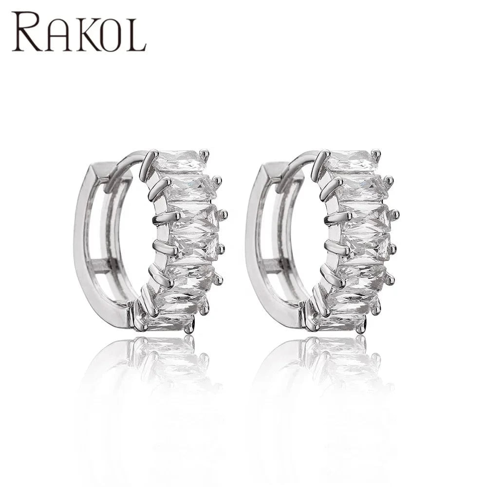 RAKOL EP1192 Fashion Jewelry Clip On Earrings Women Gold Plated C Shaped Hoop Earrings Jewelry 18 k Cubic Zirconia Cuff Earrings