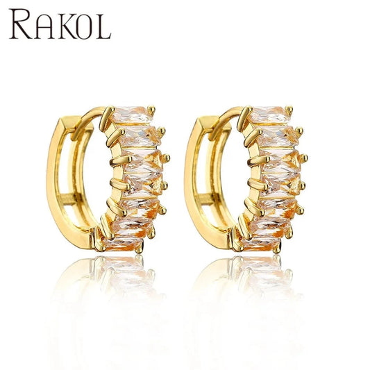 RAKOL EP1192 Fashion Jewelry Clip On Earrings Women Gold Plated C Shaped Hoop Earrings Jewelry 18 k Cubic Zirconia Cuff Earrings