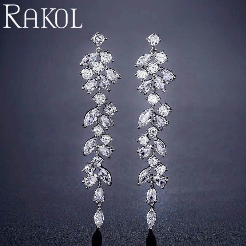 RAKOL EP2232 Luxury Long Drop 18k Gold Plated Cubic Zirconia CZ Wedding Bridal Earrings Jewelry For Women 2023