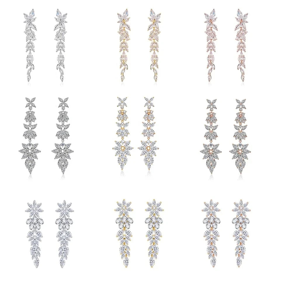 RAKOL EP2232   luxury  long drop 18K gold plated  cubic zirconia earrings jewelry for women 2022