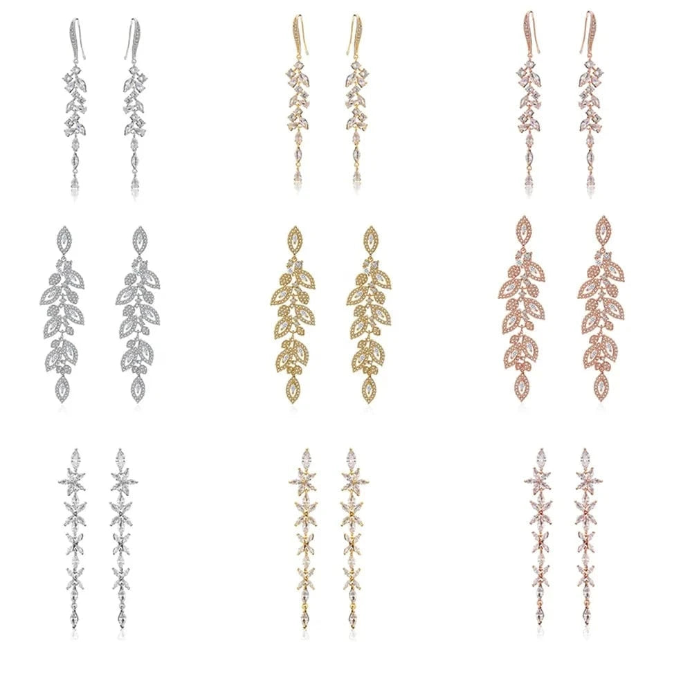 RAKOL EP2232   luxury  long drop 18K gold plated  cubic zirconia earrings jewelry for women 2022