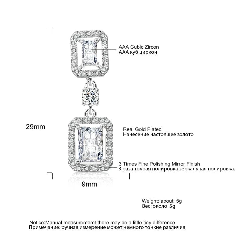 RAKOL EP2368 Classic geometric square shiny zircon earrings luxury bridal wedding party earrings for  girls and women