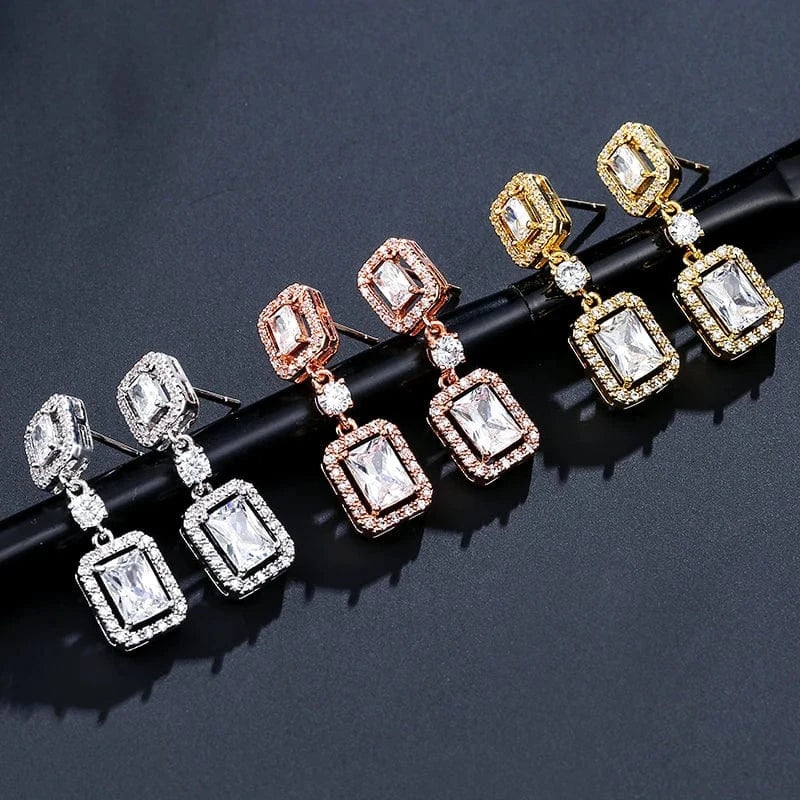 RAKOL EP2368 Classic geometric square shiny zircon earrings luxury bridal wedding party earrings for  girls and women