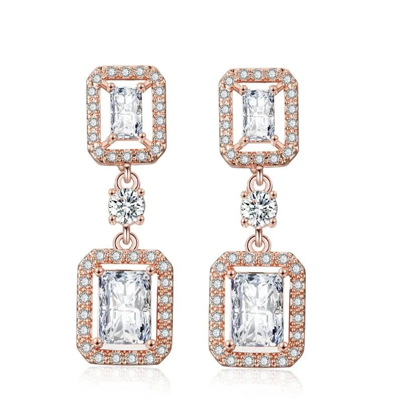RAKOL EP2368 Classic geometric square shiny zircon earrings luxury bridal wedding party earrings for  girls and women