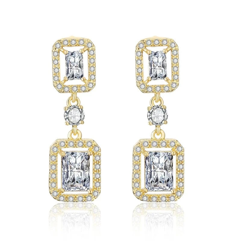 RAKOL EP2368 Classic geometric square shiny zircon earrings luxury bridal wedding party earrings for  girls and women