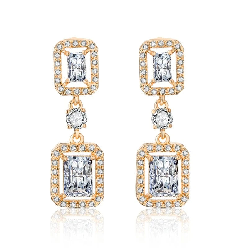 RAKOL EP2368 Classic geometric square shiny zircon earrings luxury bridal wedding party earrings for  girls and women