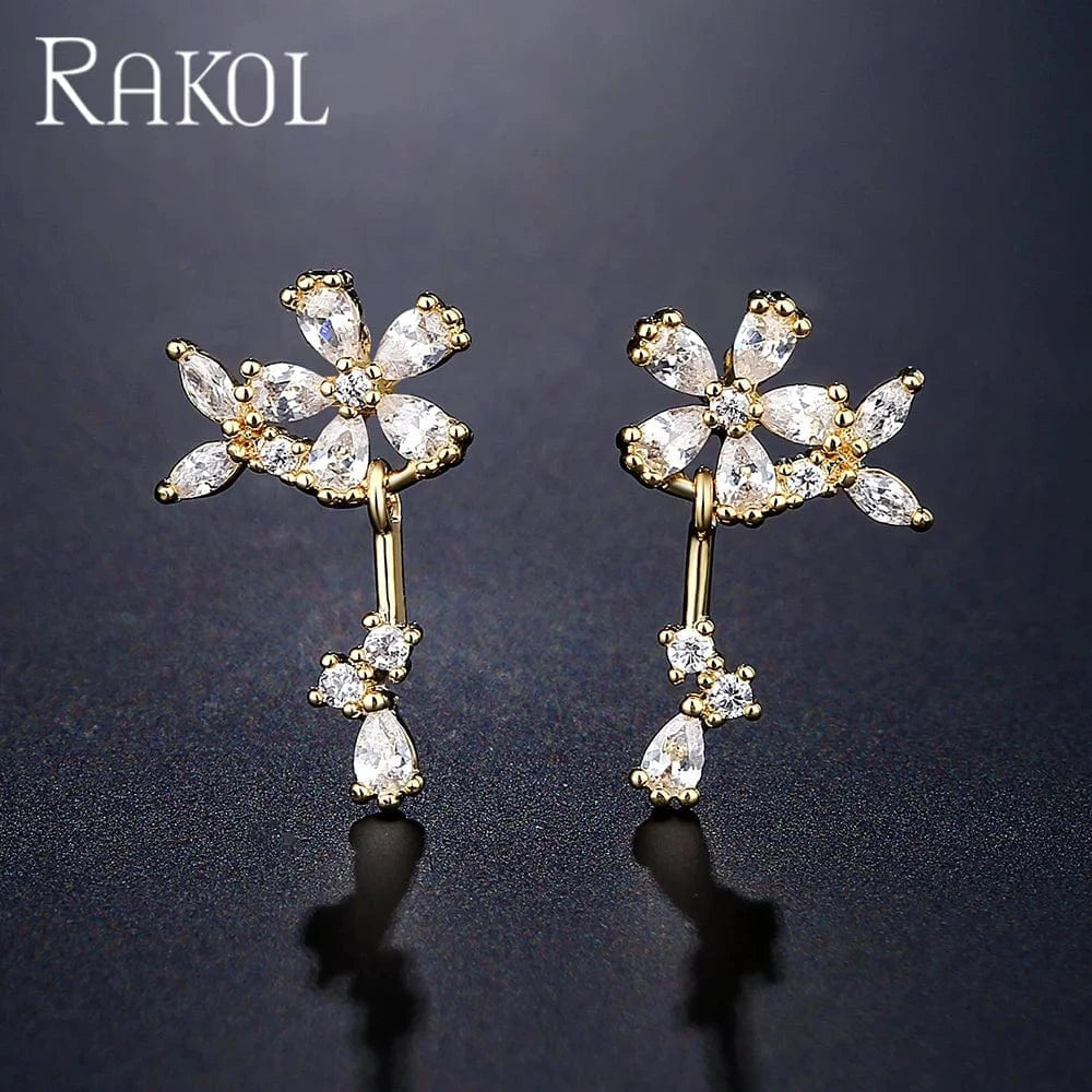 RAKOL EP2489 2022 new women zircon inlaid gold plated small earrings party stud earrings wedding bridal luxury lucky earrings