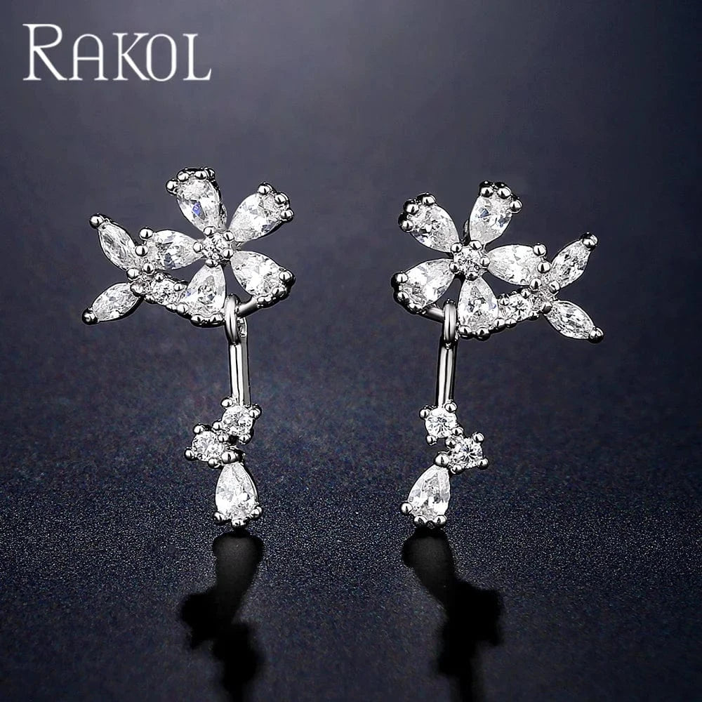 RAKOL EP2489 2022 new women zircon inlaid gold plated small earrings party stud earrings wedding bridal luxury lucky earrings