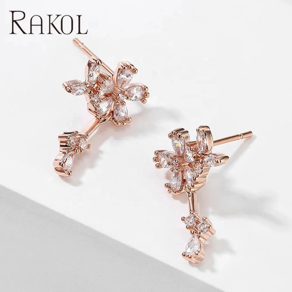 RAKOL EP2489 2022 new women zircon inlaid gold plated small earrings party stud earrings wedding bridal luxury lucky earrings