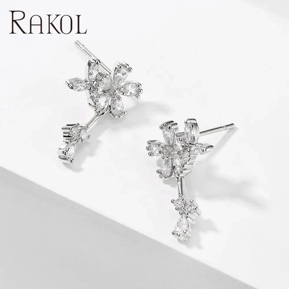 RAKOL EP2489 2022 new women zircon inlaid gold plated small earrings party stud earrings wedding bridal luxury lucky earrings