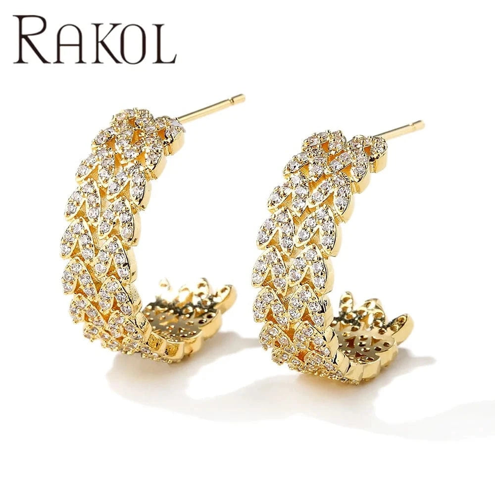 RAKOL EP2586 Elegant Jewellery Diamond Cartilage Bar Ear Cuff Earring 925 Sterling Silver 18 k Gold Earring