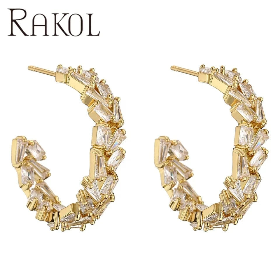 RAKOL EP2586 Elegant Jewellery Diamond Cartilage Bar Ear Cuff Earring 925 Sterling Silver 18 k Gold Earring