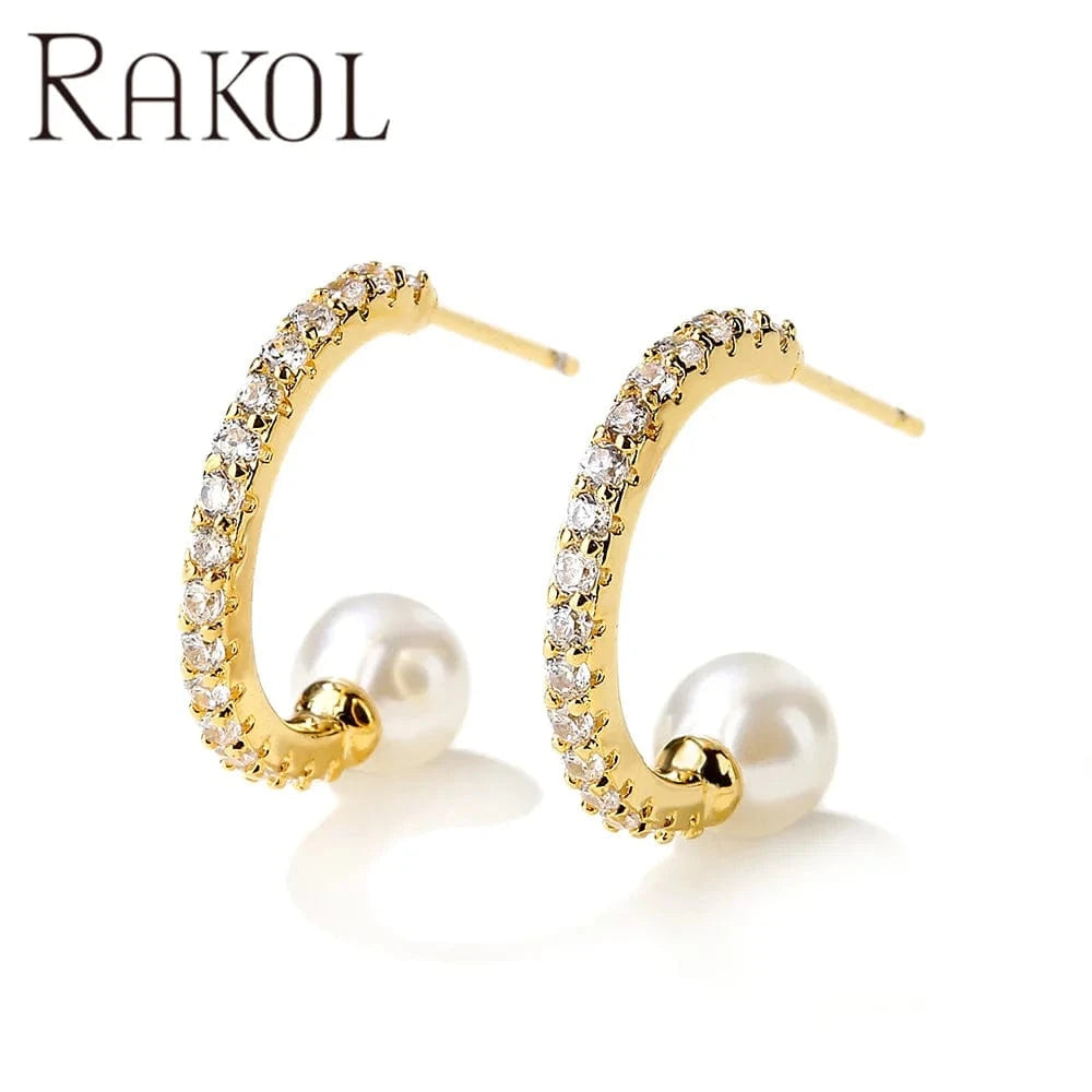 RAKOL EP2586 Elegant Jewellery Diamond Cartilage Bar Ear Cuff Earring 925 Sterling Silver 18 k Gold Earring