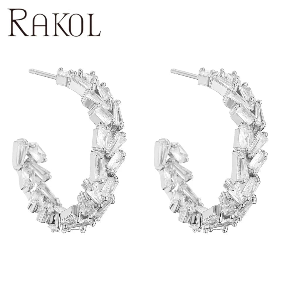 RAKOL EP2586 Elegant Jewellery Diamond Cartilage Bar Ear Cuff Earring 925 Sterling Silver 18 k Gold Earring