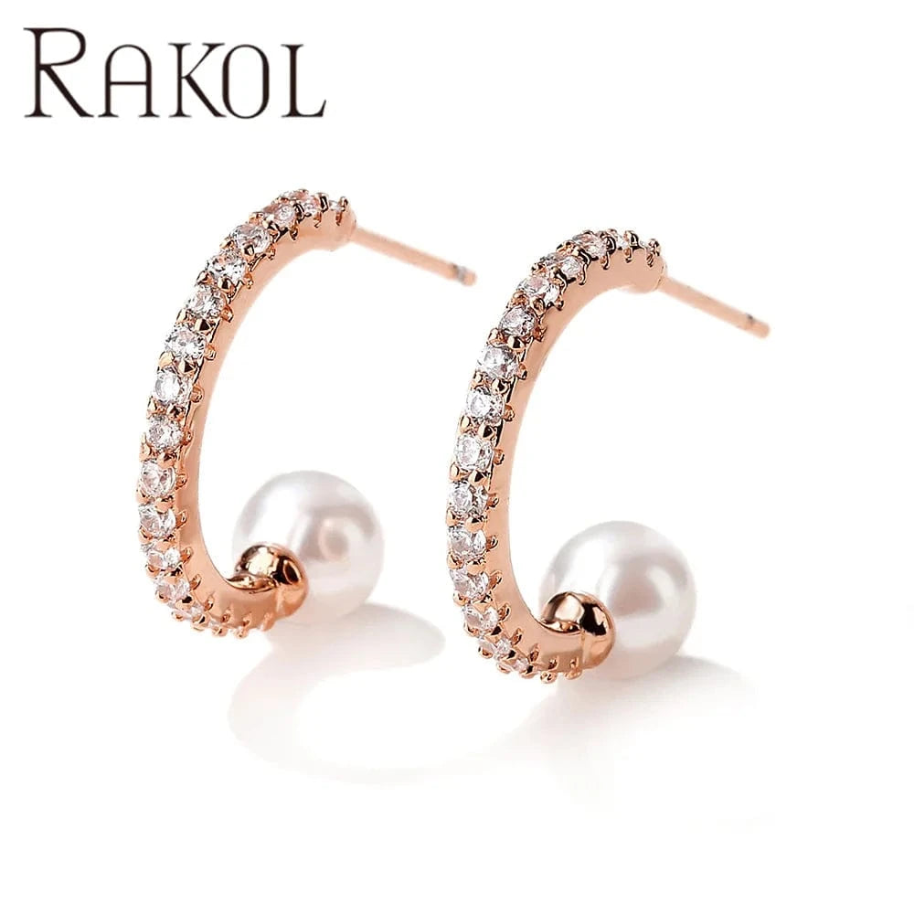 RAKOL EP2586 Elegant Jewellery Diamond Cartilage Bar Ear Cuff Earring 925 Sterling Silver 18 k Gold Earring