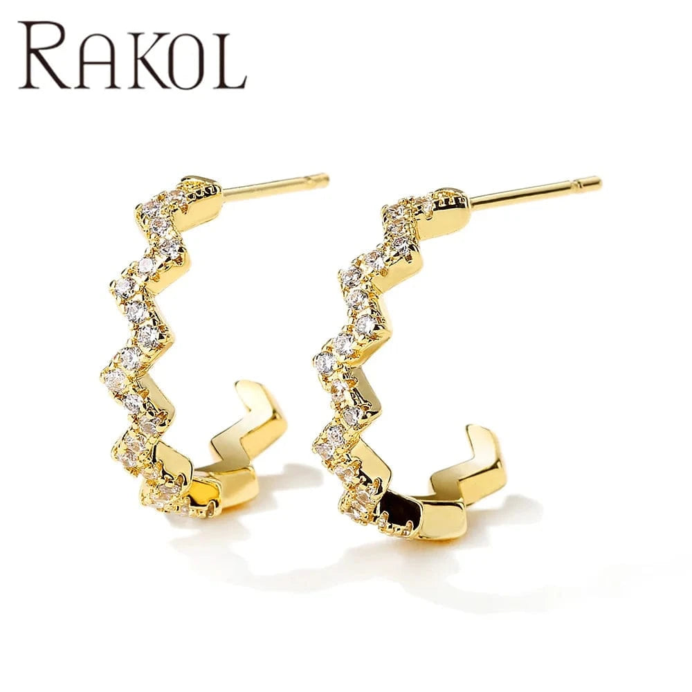 RAKOL EP2586 Elegant Jewellery Diamond Cartilage Bar Ear Cuff Earring 925 Sterling Silver 18 k Gold Earring