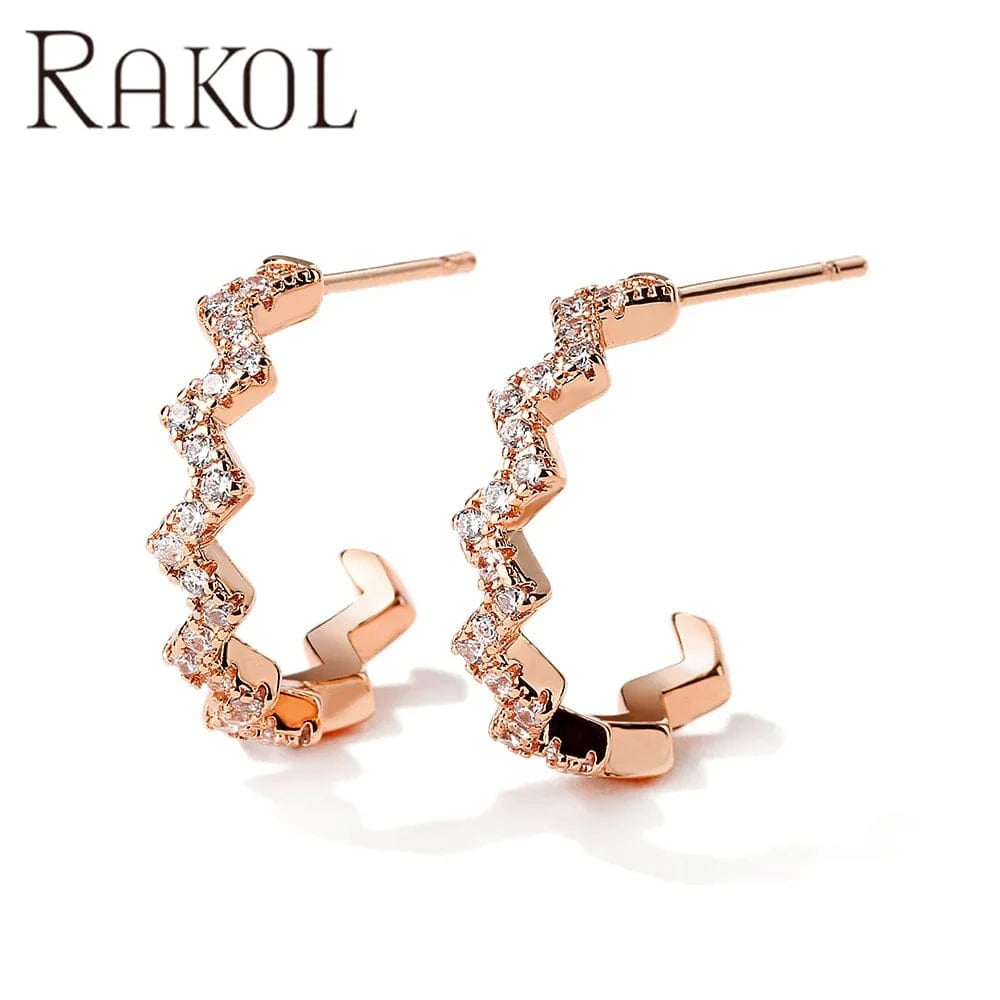 RAKOL EP2586 Elegant Jewellery Diamond Cartilage Bar Ear Cuff Earring 925 Sterling Silver 18 k Gold Earring