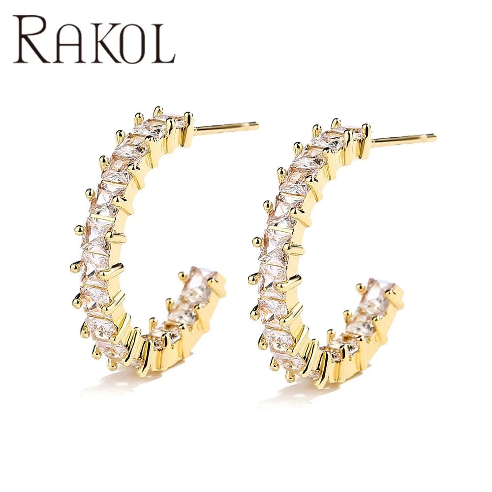 RAKOL EP2586 Elegant Jewellery Diamond Cartilage Bar Ear Cuff Earring 925 Sterling Silver 18 k Gold Earring