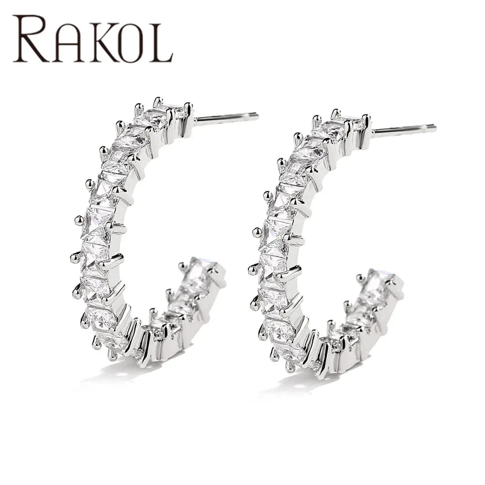 RAKOL EP2586 Elegant Jewellery Diamond Cartilage Bar Ear Cuff Earring 925 Sterling Silver 18 k Gold Earring