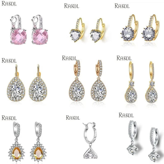 RAKOL EP2905 fine designer luxury fancy  diamond gold  small  hoop earrings 18k for women  cz cubic zirconia  huggie earring set