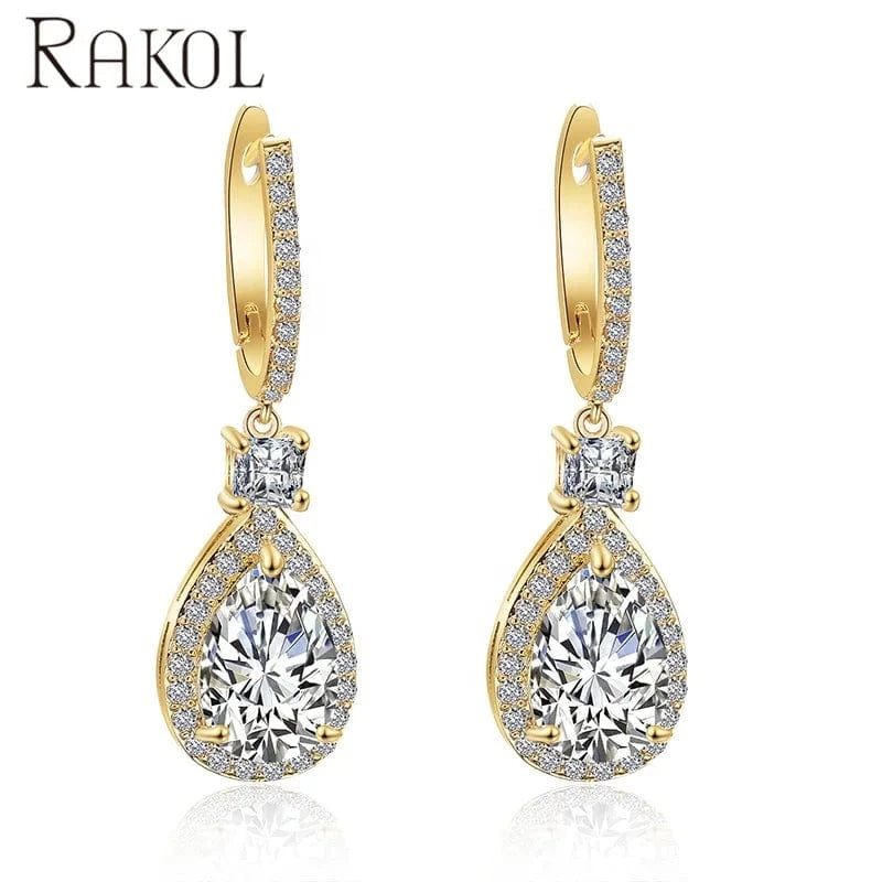 RAKOL EP2905 fine designer luxury fancy  diamond gold  small  hoop earrings 18k for women  cz cubic zirconia  huggie earring set
