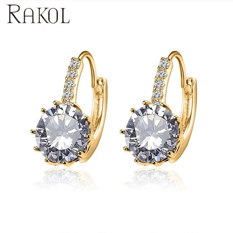 RAKOL EP2905 fine designer luxury fancy  diamond gold  small  hoop earrings 18k for women  cz cubic zirconia  huggie earring set
