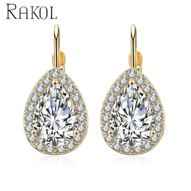RAKOL EP2905 fine designer luxury fancy  diamond gold  small  hoop earrings 18k for women  cz cubic zirconia  huggie earring set