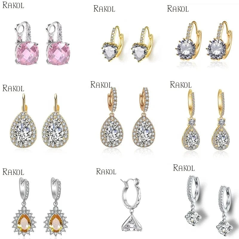 RAKOL EP2905 fine designer luxury fancy  diamond gold  small  hoop earrings 18k for women  cz cubic zirconia  huggie earring set