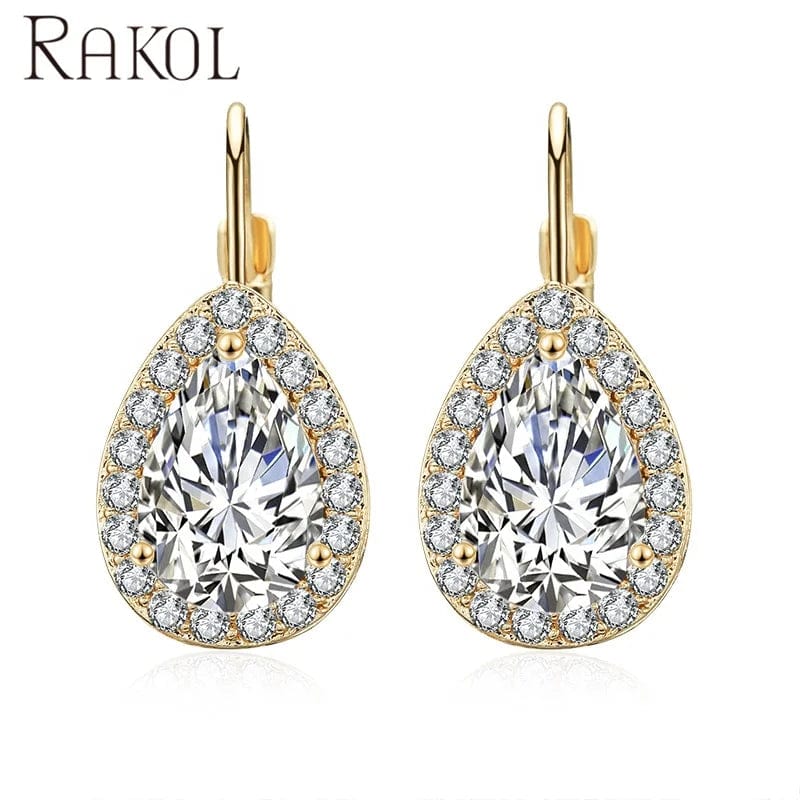 RAKOL EP2905 fine designer luxury fancy  diamond gold  small  hoop earrings 18k for women  cz cubic zirconia  huggie earring set