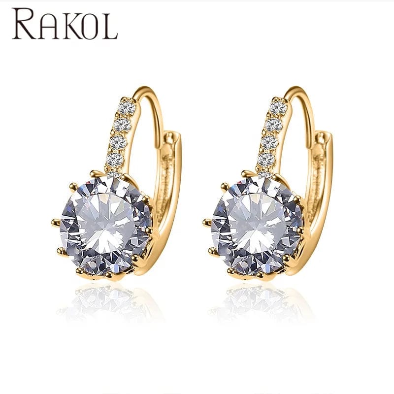 RAKOL EP2905 fine designer luxury fancy  diamond gold  small  hoop earrings 18k for women  cz cubic zirconia  huggie earring set