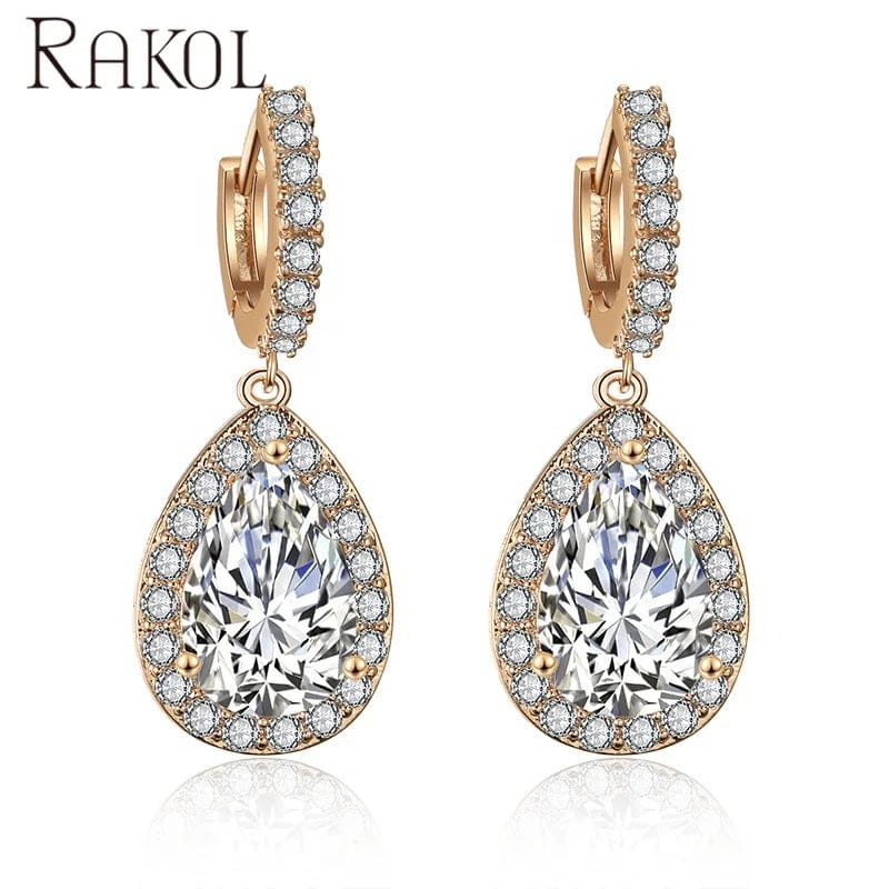 RAKOL EP2905 fine designer luxury fancy  diamond gold  small  hoop earrings 18k for women  cz cubic zirconia  huggie earring set