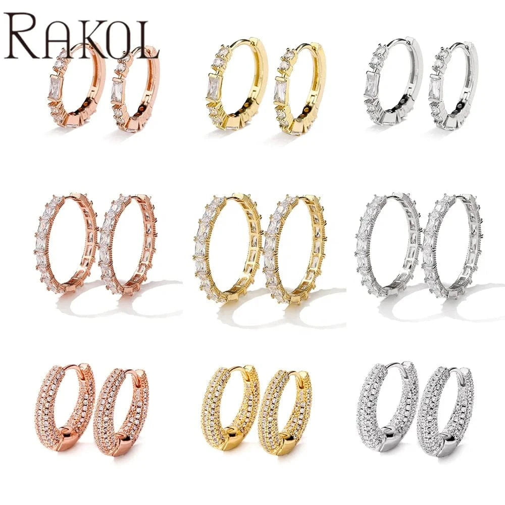 RAKOL EP2916-M Ladies' new fashion shining crystal CC custom gold plated stainless steel hoop earrings