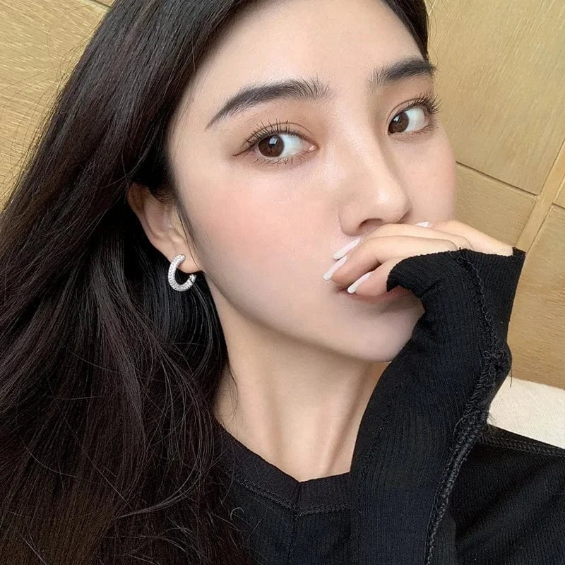 RAKOL EP2916-M Ladies' new fashion shining crystal CC custom gold plated stainless steel hoop earrings