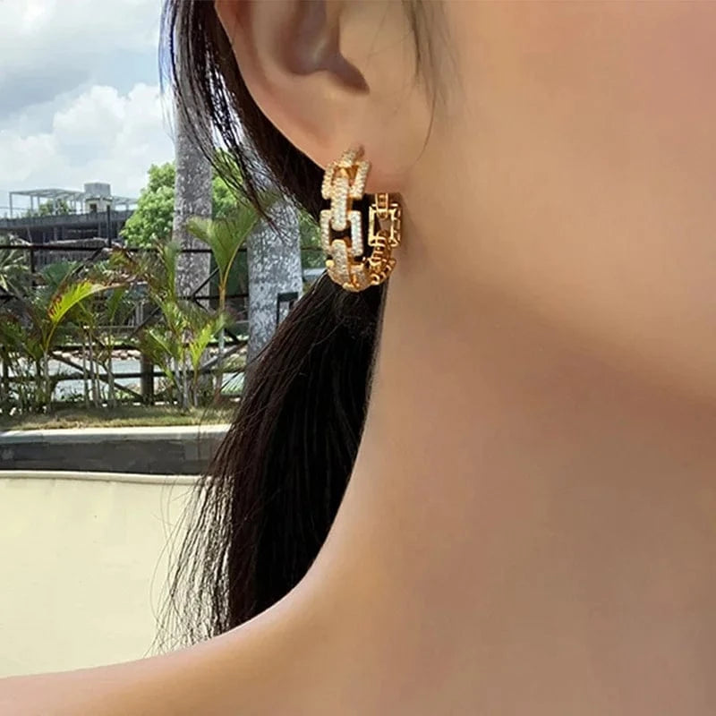 RAKOL EP2916-M Ladies' new fashion shining crystal CC custom gold plated stainless steel hoop earrings