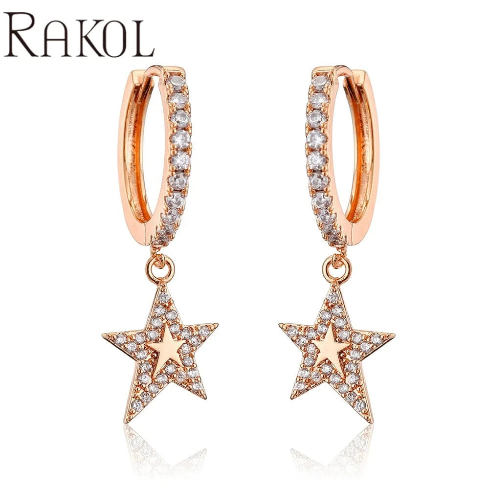 RAKOL EP2916-M Ladies' new fashion shining crystal CC custom gold plated stainless steel hoop earrings