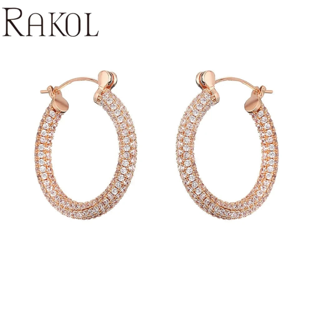 RAKOL EP2916-M Ladies' new fashion shining crystal CC custom gold plated stainless steel hoop earrings