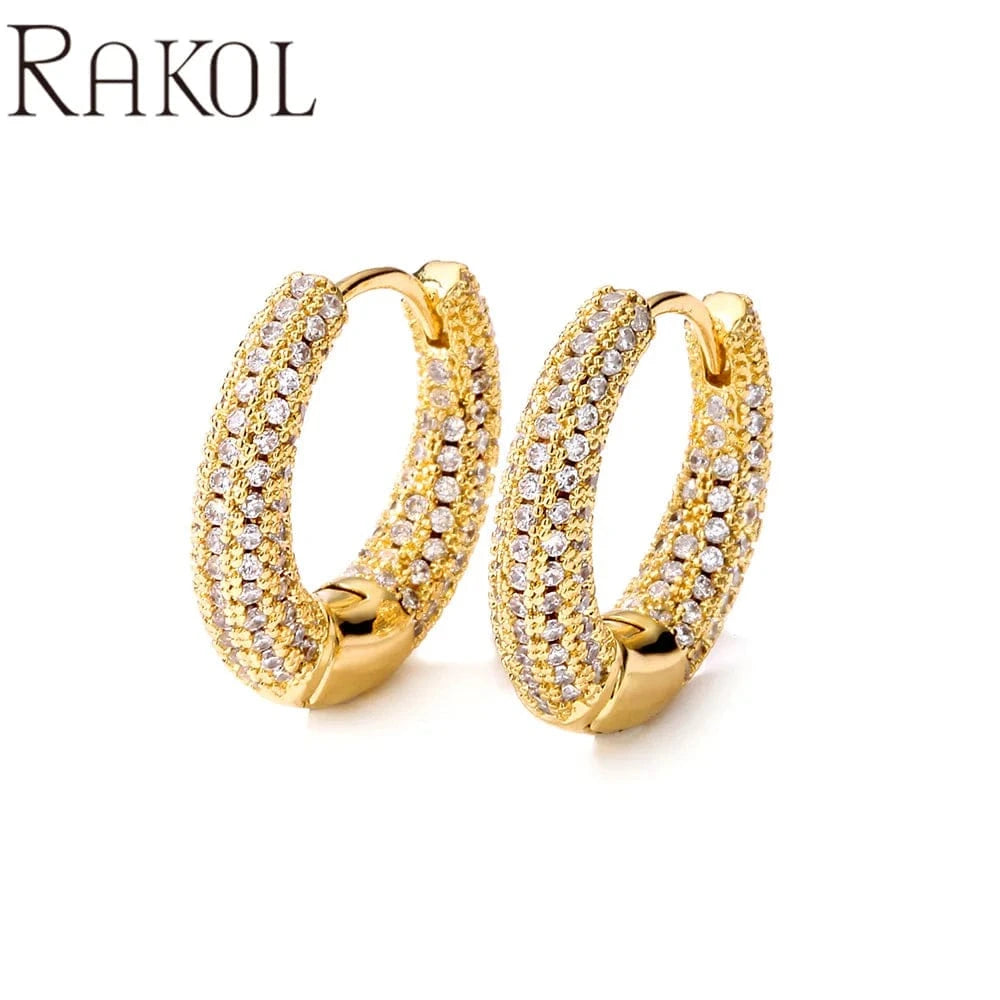 RAKOL EP2916-M Ladies' new fashion shining crystal CC custom gold plated stainless steel hoop earrings