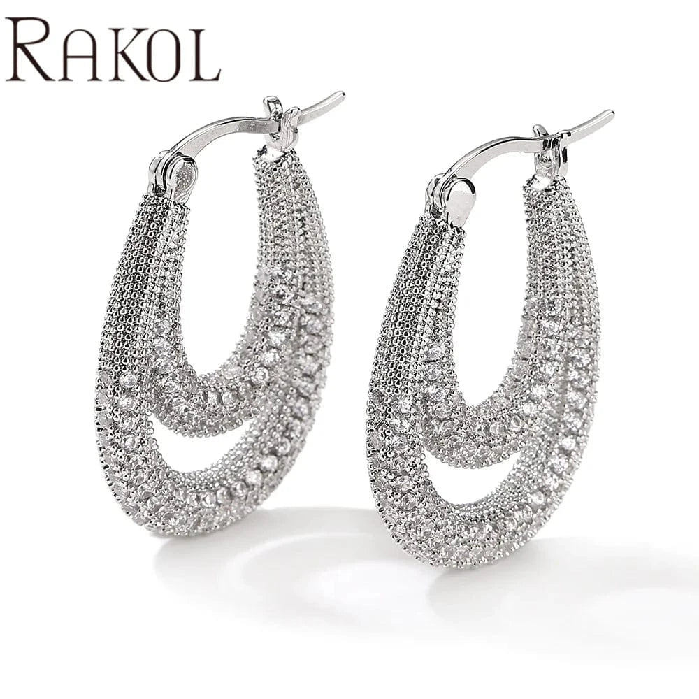 RAKOL EP2916-M Ladies' new fashion shining crystal CC custom gold plated stainless steel hoop earrings