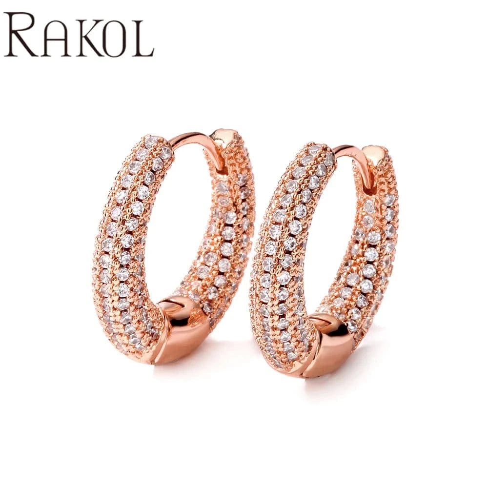 RAKOL EP2916-M Ladies' new fashion shining crystal CC custom gold plated stainless steel hoop earrings