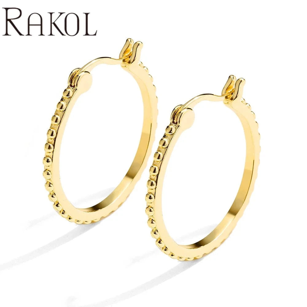 RAKOL EP2916-M Ladies' new fashion shining crystal CC custom gold plated stainless steel hoop earrings