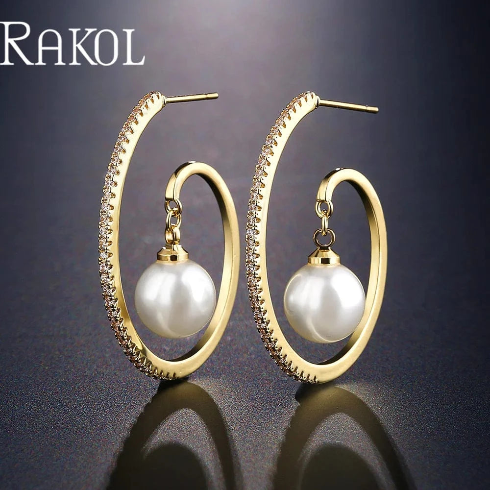 RAKOL EP2916-M Ladies' new fashion shining crystal CC custom gold plated stainless steel hoop earrings