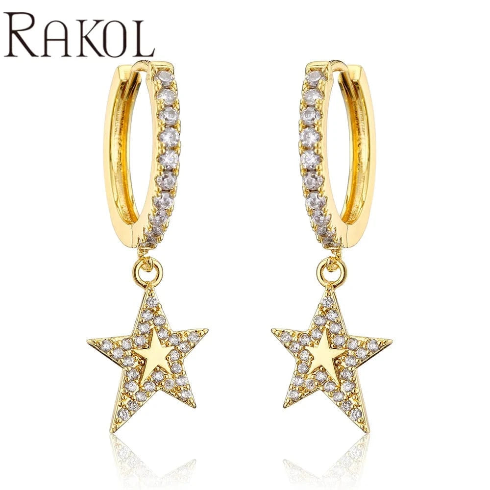RAKOL EP2916-M Ladies' new fashion shining crystal CC custom gold plated stainless steel hoop earrings