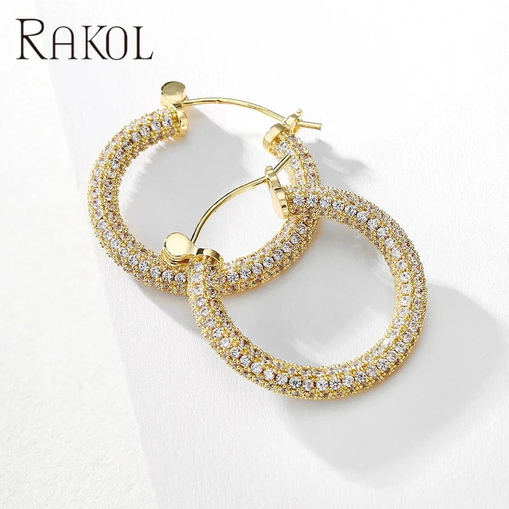 RAKOL EP2916L 2022 fashion jewelry big earrings luxury zircon paved gold big huge hoop earrings large hoop earrings women