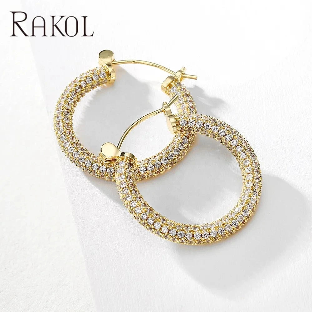 RAKOL EP2916L 2022 fashion jewelry big earrings luxury zircon paved gold big huge hoop earrings large hoop earrings women