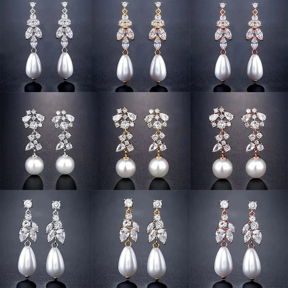RAKOL EP2921 New Korean Fashion Imitation Pearl Statement Earrings 18K Gold Plated CZ Zircon Stone Pearl Bridal Earrings
