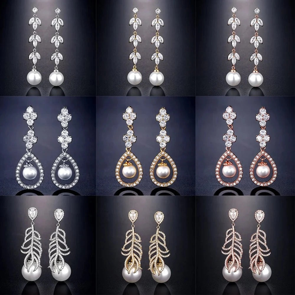 RAKOL EP2921 New Korean Fashion Imitation Pearl Statement Earrings 18K Gold Plated CZ Zircon Stone Pearl Bridal Earrings
