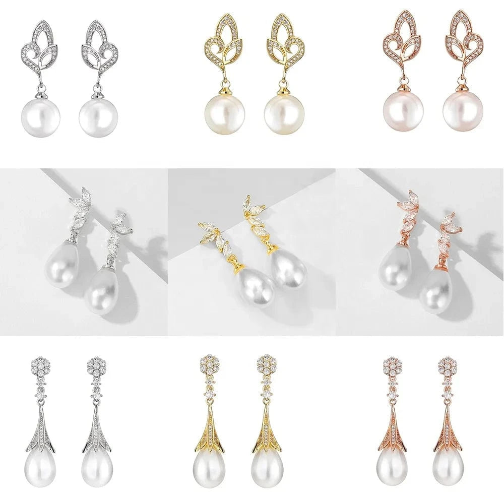 RAKOL EP2921 New Korean Fashion Imitation Pearl Statement Earrings 18K Gold Plated CZ Zircon Stone Pearl Bridal Earrings